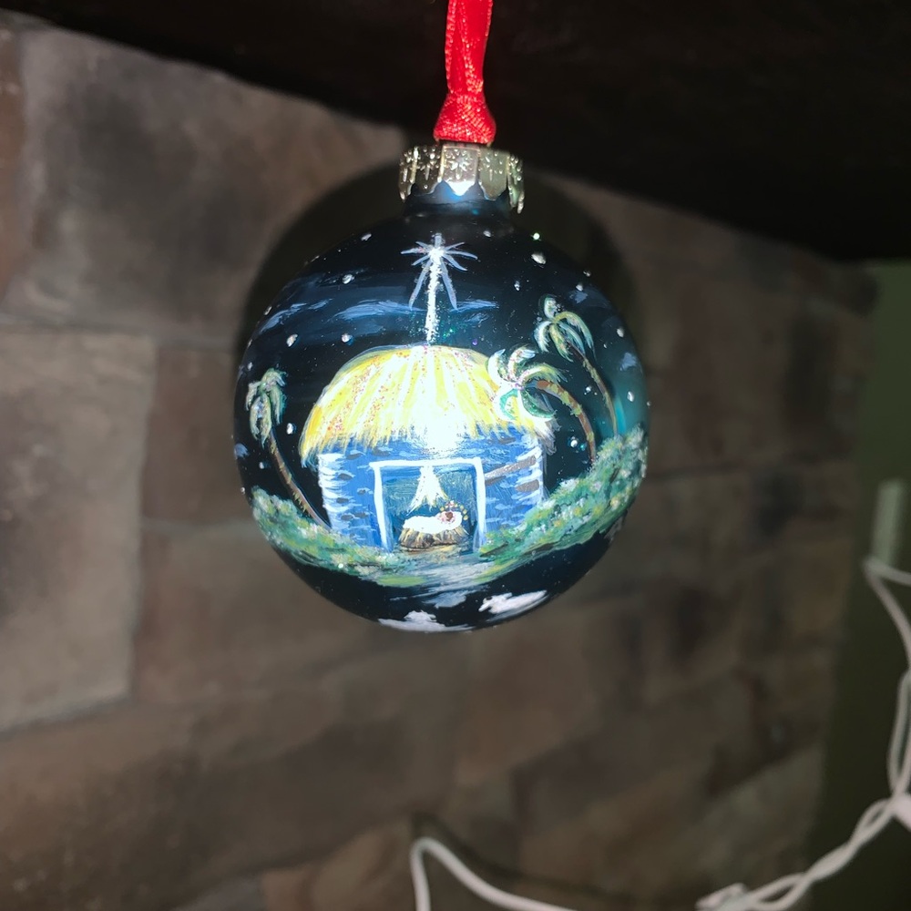 Blue Holiday Ornament with Nativity Scene
